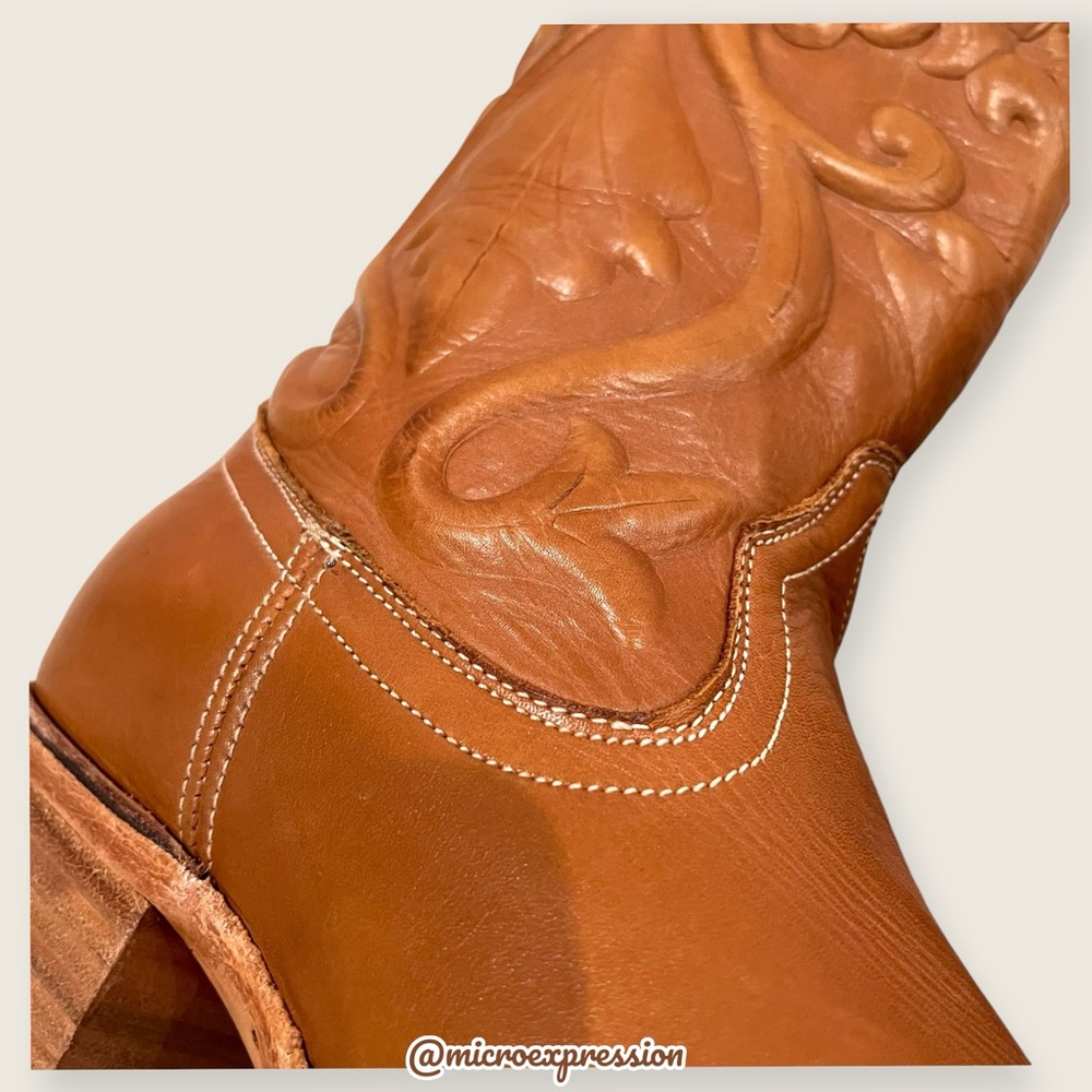 $399 Frye Floral Botanical Leaf Vine Cognac Brown Leather Cowboy Western Boot - Picture 12 of 15